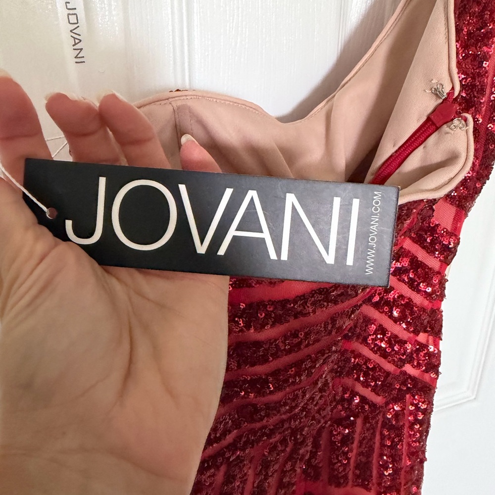 Jovani Red One-Shoulder Sequin knee-length cocktail dress/gown NWT - Picture 4 of 6